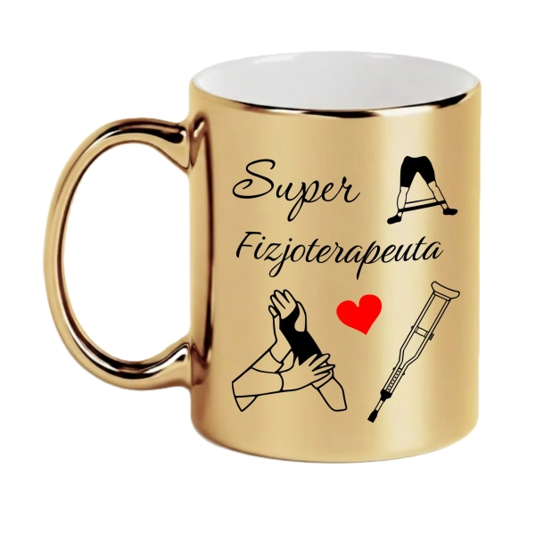 Złoty Kubek Super Fizjoterapeuta Prezent dla Fizjoterapeuty Rehabilitanta Mega Prezencik