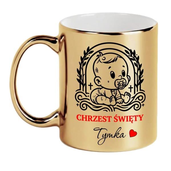 Kubek złoty Chrzest Święty Pamiątka Chrztu Prezent z Imieniem Personalizowany Mega Prezencik