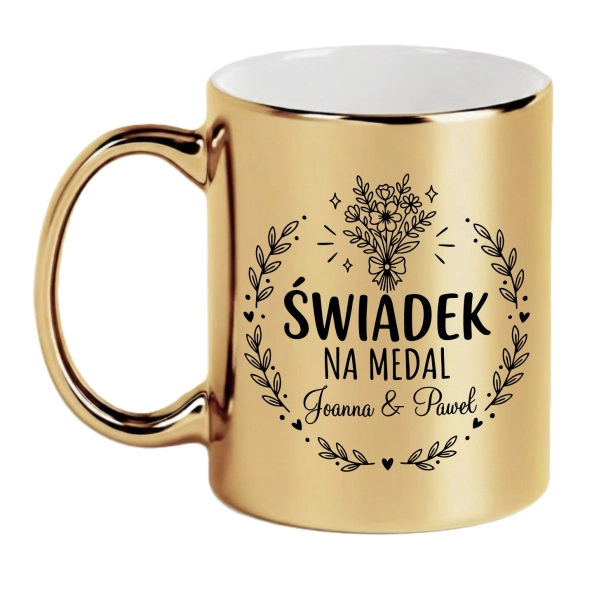 Kubek dla Świadka Złoty Prezent Podziękowanie Ślub Wesele Świadek na Medal Mega Prezencik