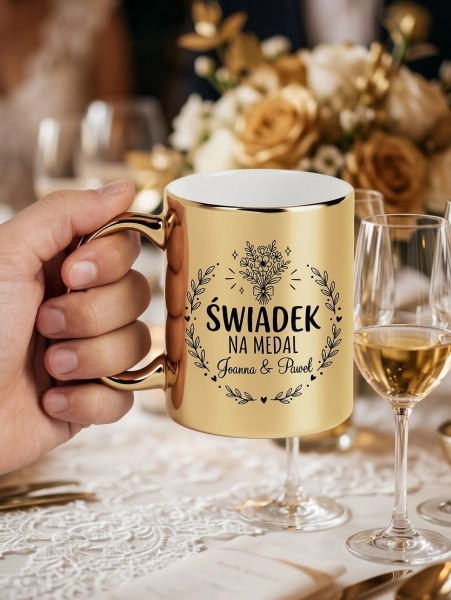 Kubek dla Świadka Złoty Prezent Podziękowanie Ślub Wesele Świadek na Medal Mega Prezencik