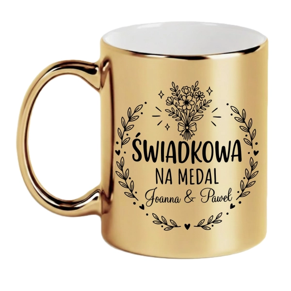 Kubek dla Świadkowej Złoty Prezent Podziękowanie Ślub Wesele Personalizowany Mega Prezencik