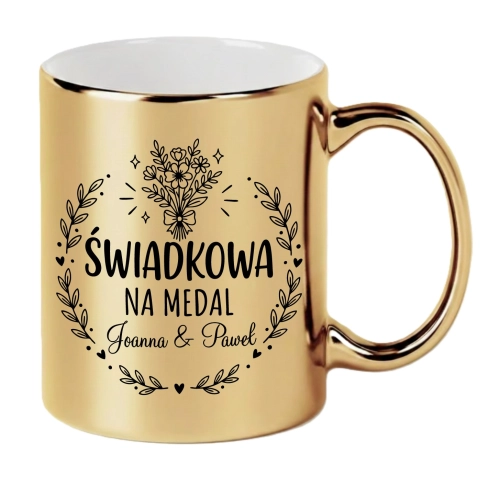 Kubek dla Świadkowej Złoty Prezent Podziękowanie Ślub Wesele Personalizowany