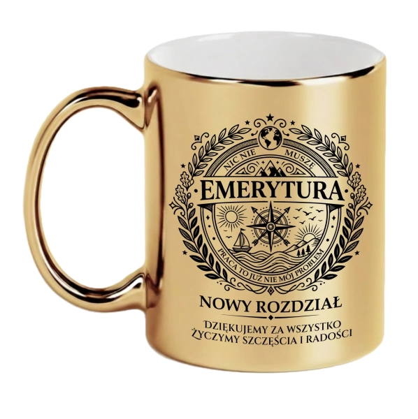 Złoty Kubek na Emeryturę Prezent dla Emeryta Emerytki Pożegnanie z Pracy Mega Prezencik