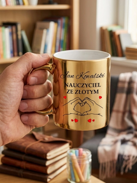 Kubek Złoty dla Nauczyciela z Imieniem Prezent na Dzień Nauczyciela Klasy Mega Prezencik