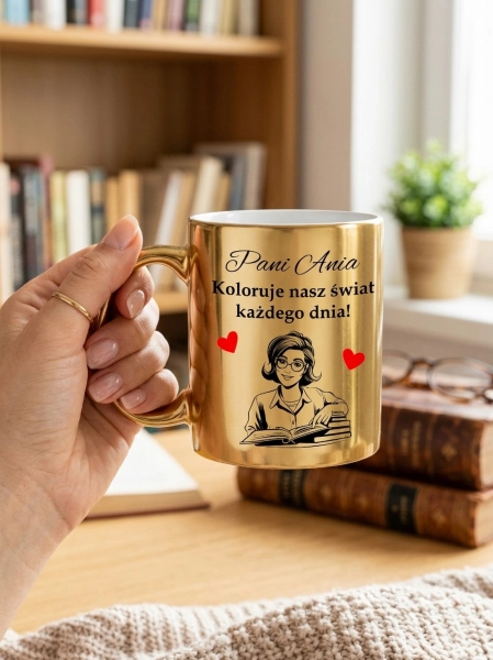 Złoty Kubek dla Nauczyciela Prezent na Dzień Nauczyciela Koniec Roku Z Klasą Mega Prezencik