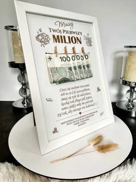 Ramka Twój Pierwszy Milion Prezent na 18 Urodziny Ślub Na Pieniądze Personal Mega Prezencik