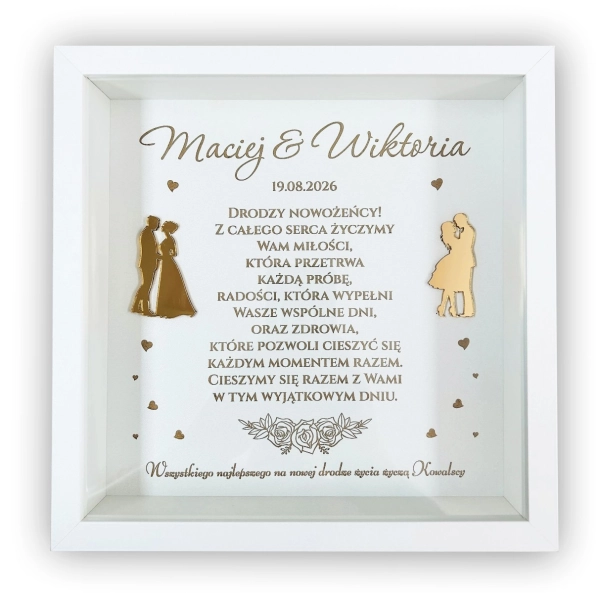 Pamiątka Ślubu Personalizowana Ramka 3D Życzenia Prezent dla Nowożeńców Ślub Mega Prezencik
