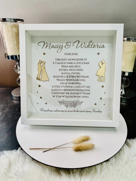 Pamiątka Ślubu Personalizowana Ramka 3D Życzenia Prezent dla Nowożeńców Ślub Mega Prezencik