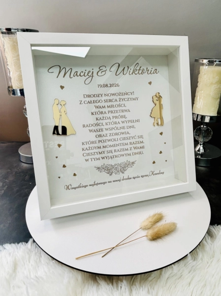 Pamiątka Ślubu Personalizowana Ramka 3D Życzenia Prezent dla Nowożeńców Ślub Mega Prezencik