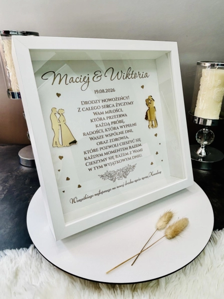 Pamiątka Ślubu Personalizowana Ramka 3D Życzenia Prezent dla Nowożeńców Ślub Mega Prezencik