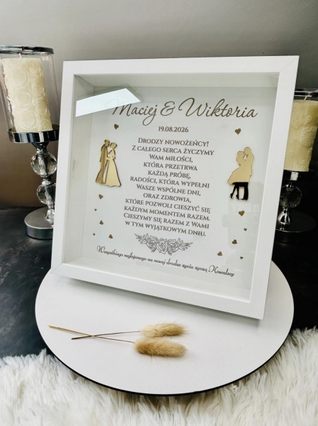 Pamiątka Ślubu Personalizowana Ramka 3D Życzenia Prezent dla Nowożeńców Ślub Mega Prezencik