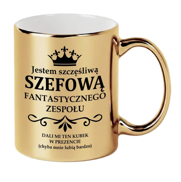 ZŁOTY KUBEK DLA SZEFOWEJ Prezent dla Kierowniczki Dzień Szefa Od Zespołu Mega Prezencik