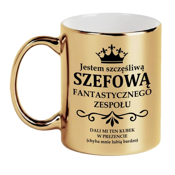 ZŁOTY KUBEK DLA SZEFOWEJ Prezent dla Kierowniczki Dzień Szefa Od Zespołu Mega Prezencik