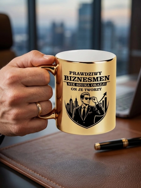 Złoty Kubek Prezent Dla Szefa Biznesmena Mężczyzny Prawdziwy Biznesmen 330ml Mega Prezencik