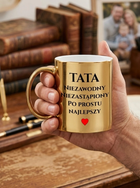 ZŁOTY KUBEK DLA TATY NA DZIEŃ OJCA PREZENT DLA OJCA Z NAPISEM Niezastąpiony 330ml Mega Prezencik