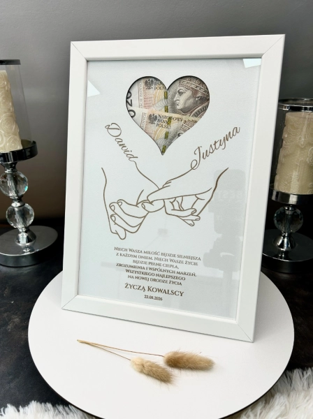 Ramka na Pieniądze Prezent na Ślub Pamiątka Ślubna Personalizowana Życzenia Mega Prezencik