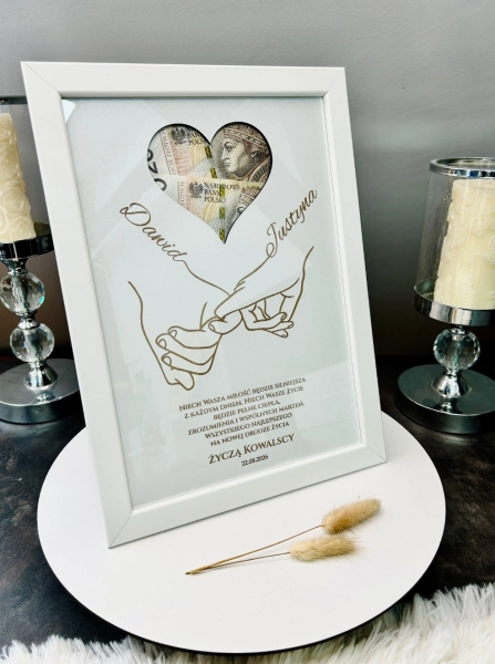 Ramka na Pieniądze Prezent na Ślub Pamiątka Ślubna Personalizowana Życzenia Mega Prezencik