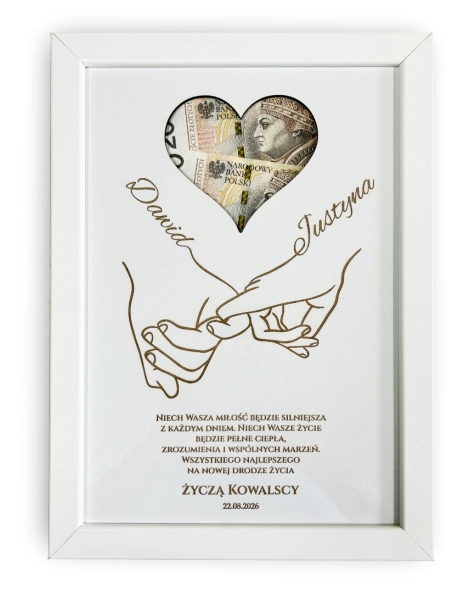 Ramka na Pieniądze Prezent na Ślub Pamiątka Ślubna Personalizowana Życzenia Mega Prezencik