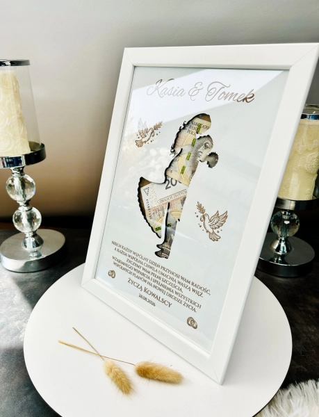 Ramka na Pieniądze Prezent Ślubny Młoda Para Personalizowany Pamiątkowa 3D Mega Prezencik