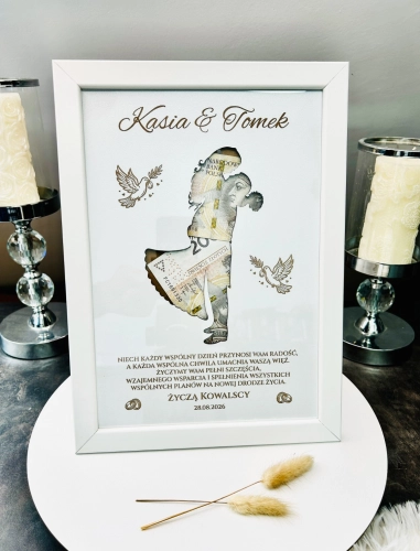 Ramka na Pieniądze Prezent Ślubny Młoda Para Personalizowany Pamiątkowa 3D