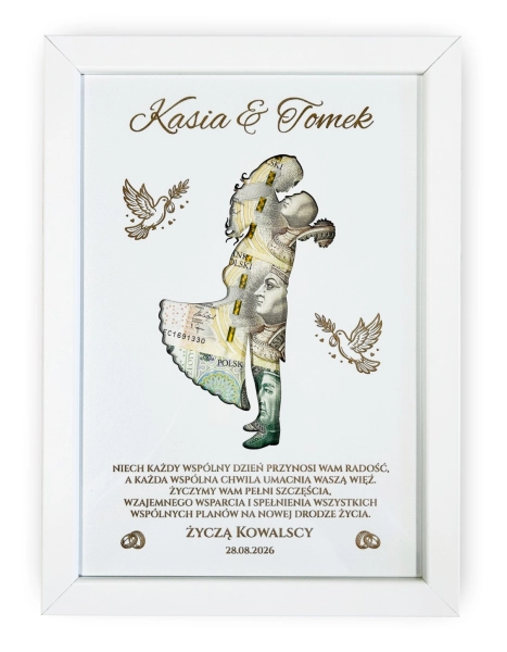Ramka na Pieniądze Prezent Ślubny Młoda Para Personalizowany Pamiątkowa 3D Mega Prezencik