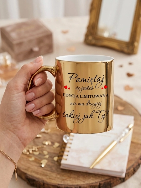 Złoty kubek na prezent dla niej edycja limitowana dla przyjaciółki mamy 330ml Mega Prezencik