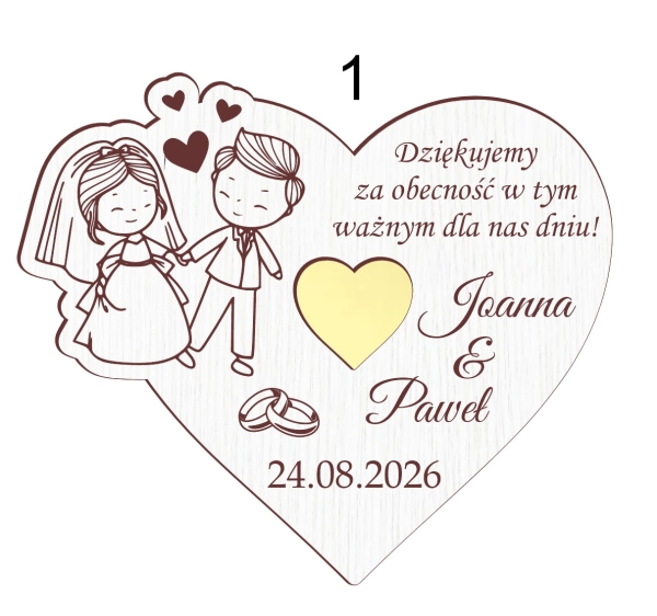Podziękowanie dla Gości Magnes Ślubny Białe Serce Personalizacja Złoto Mega Prezencik