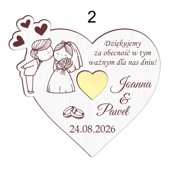 Podziękowanie dla Gości Magnes Ślubny Białe Serce Personalizacja Złoto Mega Prezencik