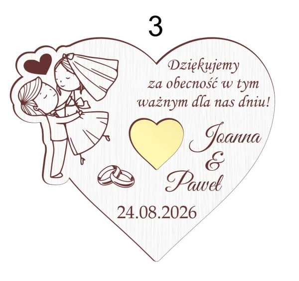 Podziękowanie dla Gości Magnes Ślubny Białe Serce Personalizacja Złoto Mega Prezencik