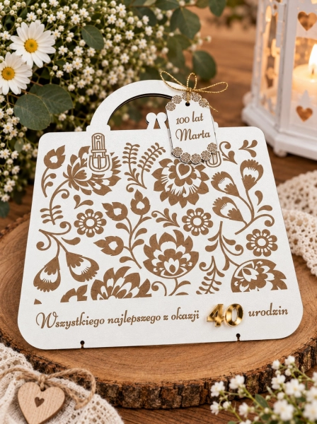 Personalizowany prezent na 40 urodziny dla kobiety ozdoba torebka złote cyfry Mega Prezencik