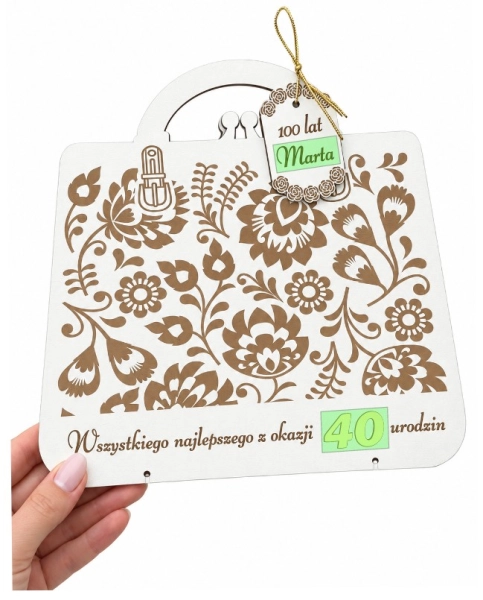 Personalizowany prezent na 40 urodziny dla kobiety ozdoba torebka złote cyfry Mega Prezencik