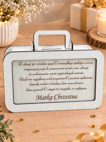 Personalizowana walizka skarbonka prezent urodzinowy z imieniem i dedykacją Mega Prezencik
