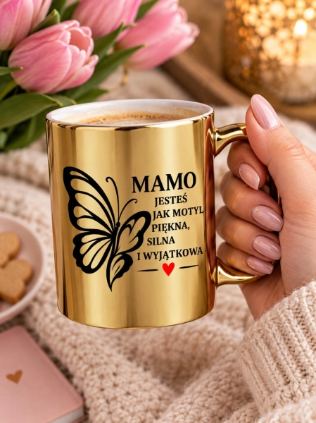 PREZENT DLA MAMY KUBEK ZŁOTY Na Dzień Matki Urodziny Imieniny Elegancja Napis Mega Prezencik