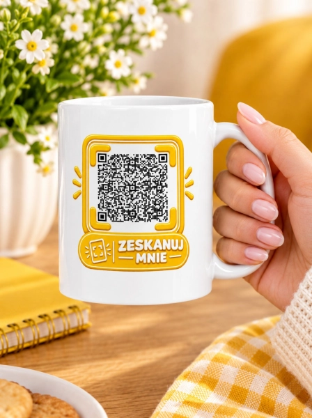 Kubek z napisem im mniej zrobisz śmieszny prezent dla chłopaka kod qr 330ml Mega Prezencik
