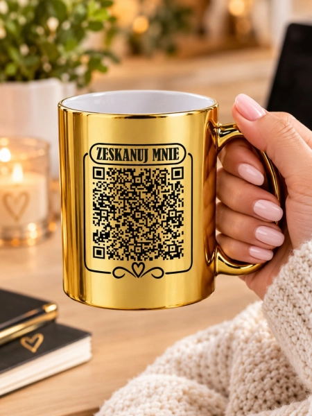 Złoty Kubek dla Nauczyciela Kod QR Muzyka Prezent Dzień Nauczyciela Zakończenie roku Mega Prezencik