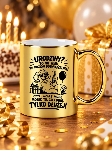 Kubek złoty z nadrukiem Urodziny to nie wiek śmieszny prezent urodzinowy Mega Prezencik