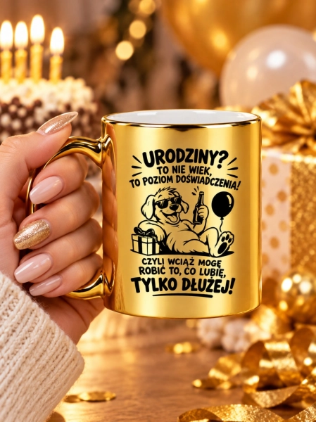 Kubek złoty z nadrukiem Urodziny to nie wiek śmieszny prezent urodzinowy Mega Prezencik