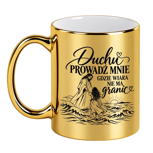 Złoty kubek dla dziewczyny Duchu prowadź mnie religijny prezent z Jezusem Mega Prezencik