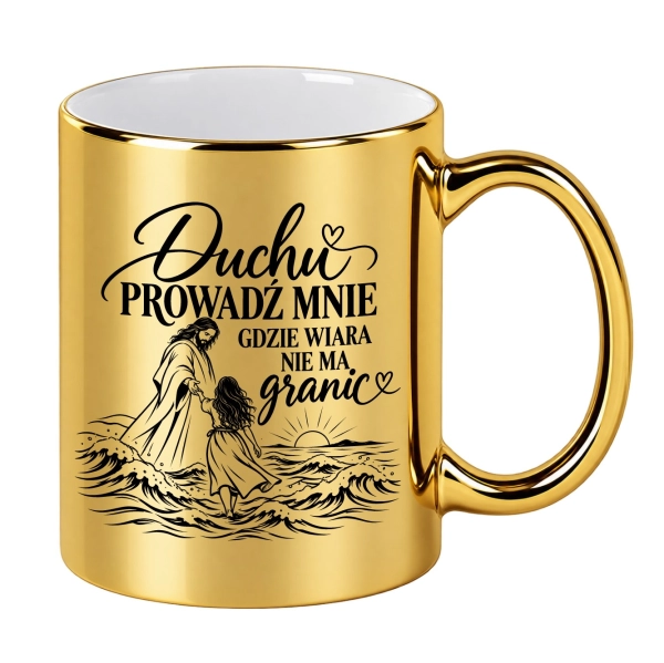 Złoty kubek dla dziewczyny Duchu prowadź mnie religijny prezent z Jezusem Mega Prezencik