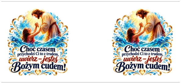 Kubek z Jezusem Bożym cudem motywacyjny religijny z cytatem na prezent Mega Prezencik
