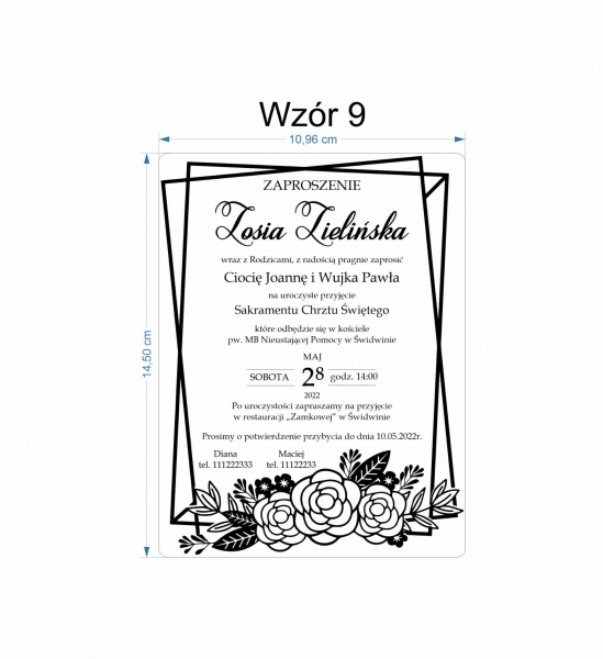 Zaproszenie na Chrzest Święty z pleksi projekt 3 MegaPrezencik.pl