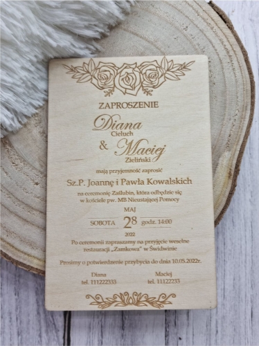 Zaproszenia na Ślub ze sklejki różne wzory